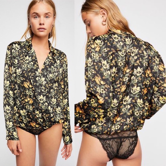 Free People Tops - 💯%Free PeopleBlack Elsa Printed Bodysuit